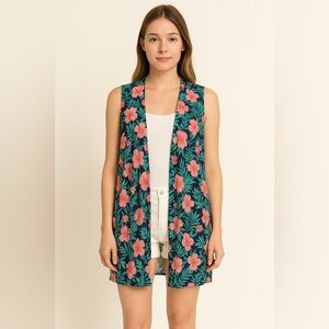 Kimono One Size Floral Blue and White